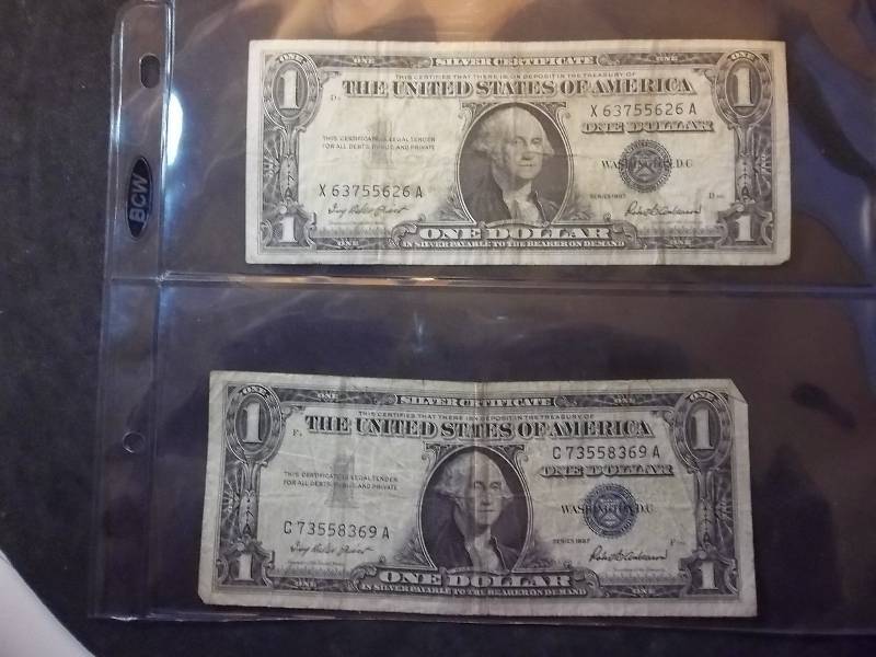 2 US One Dollar Silver Certificates 1957 Series