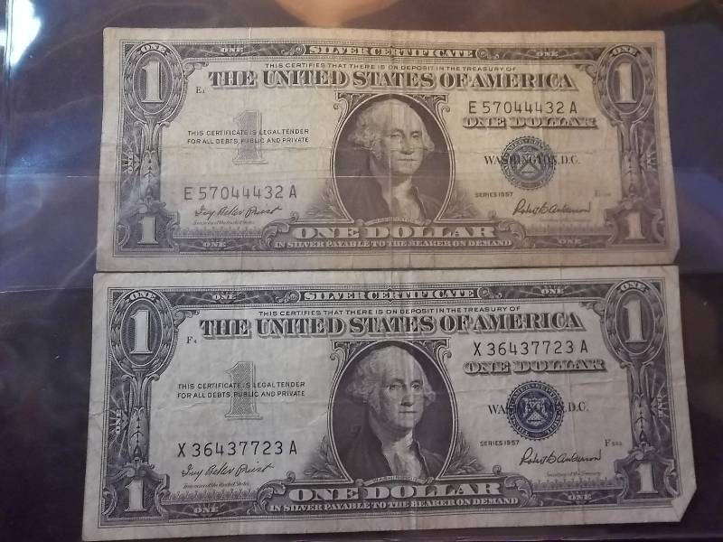 2 US One Dollar Silver Certificates 1957 Series