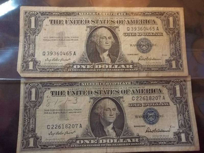 2 US One Dollar Silver Certificates 1957 Series