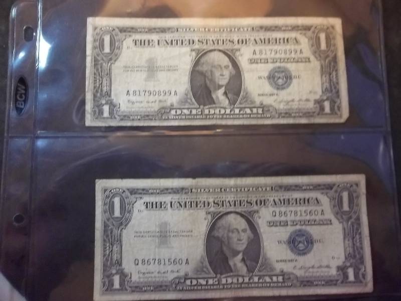 2 One Dollar Silver Certificates Series 1957 A