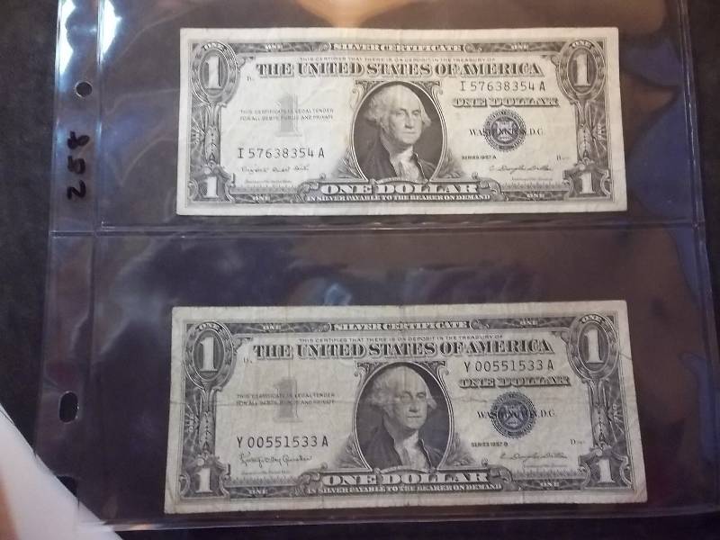 2 One Dollar Silver Certificates Series 1957A & B