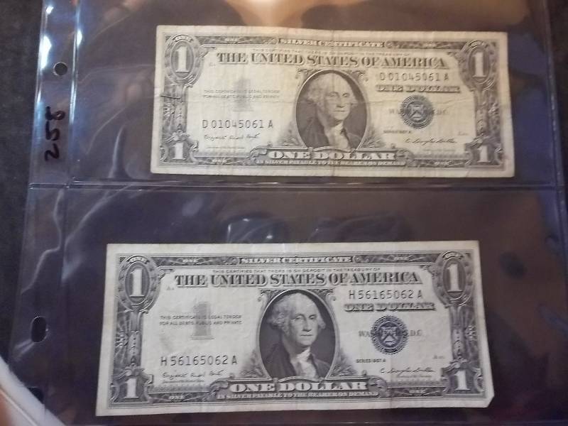 2 One Dollar Silver Certificates Series 1957 A