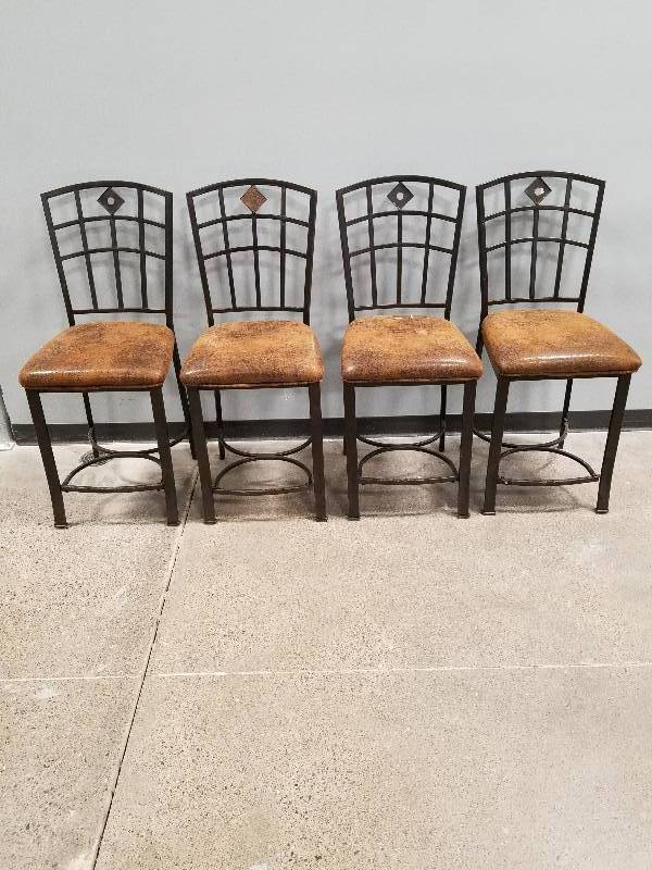lot 6 image: Concepts San Remo Wood Dining Set with Butterfly Extension & 4 ACME Tavio 24 in. Black Gold Brush Cushioned Bar Stool