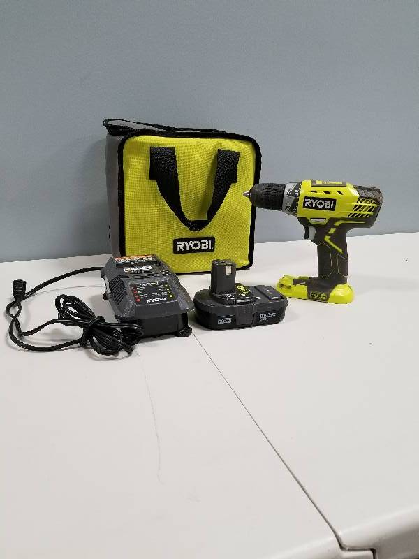 lot 22 image: Ryobi 18-Volt ONE Lithium-Ion Compact DrillDriver Kit