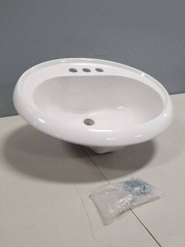 lot 31 image: KOHLER Pennington Top-Mount Vitreous China Bathroom Sink in White with Overflow Drain