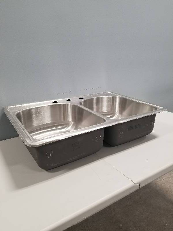 lot 33 image: Glacier Bay Drop-in Stainless Steel 33 in. 3-Hole Double Bowl Kitchen Sink