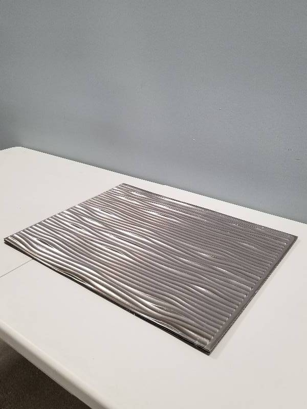 lot 41 image: Fasade 24 in. x 18 in. Waves PVC Decorative Tile Backsplash in Brushed Nickel