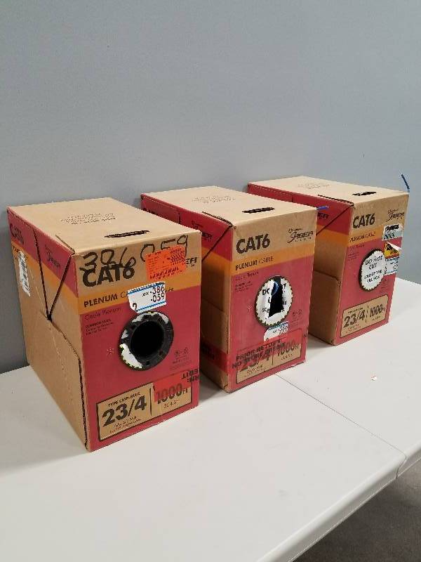 lot 64 image: Southwire Blue 234 CAT6 CMP Plenum Cable (3 Boxes)
