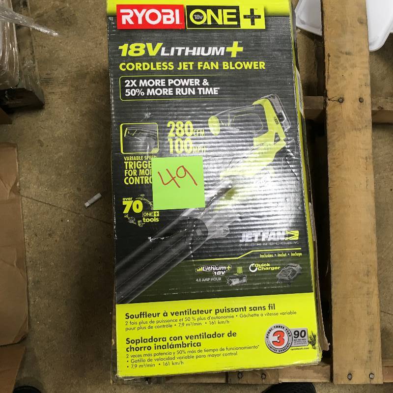 Ryobi One 18 Volt Lithium Cordless Jet Fan Blower open Box looks in new condition