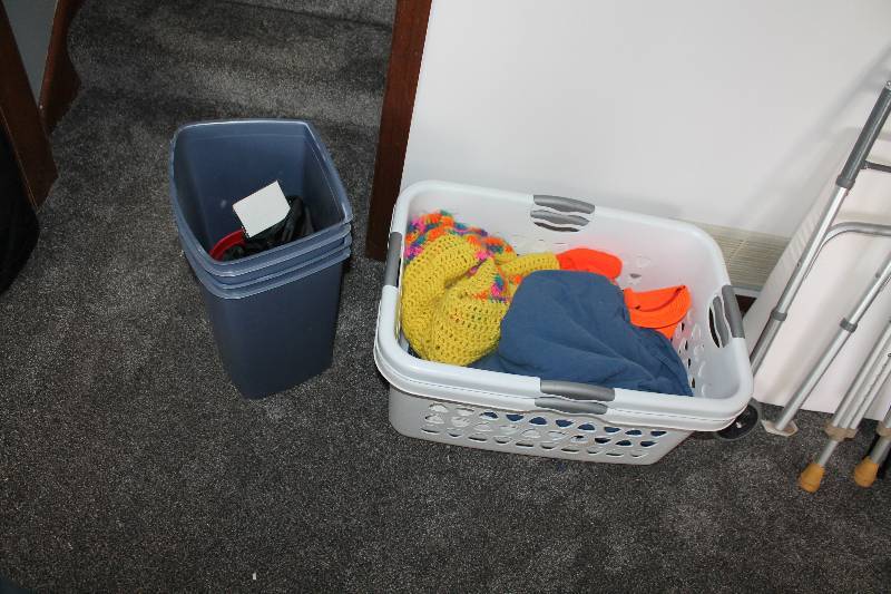 lot 113 image: Household - Laundry Baskets, Waste Basket, Blankets, And More
