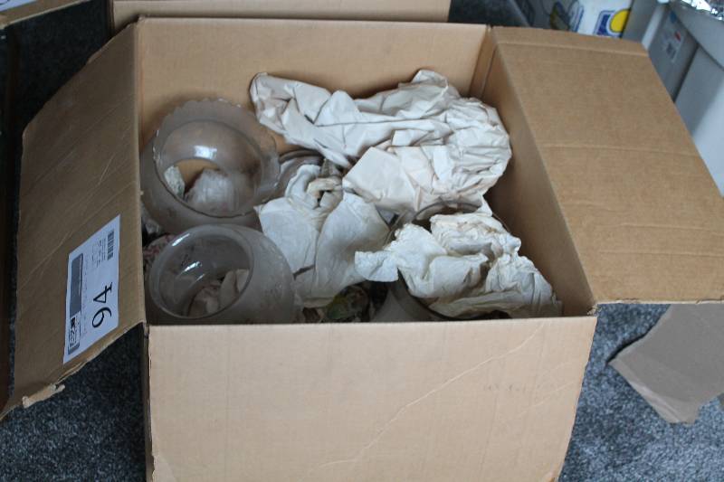 lot 94 image: Box Lot of Glass Fixtures - Misc Sizes, Shapes