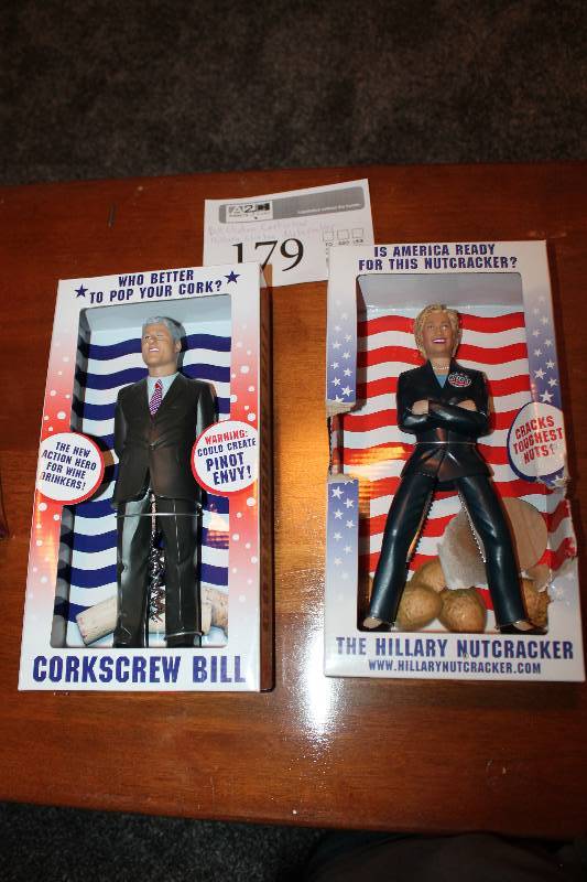 lot 179 image: Bill Clinton Corkscrew, Hillary Clinton Nutcracker
