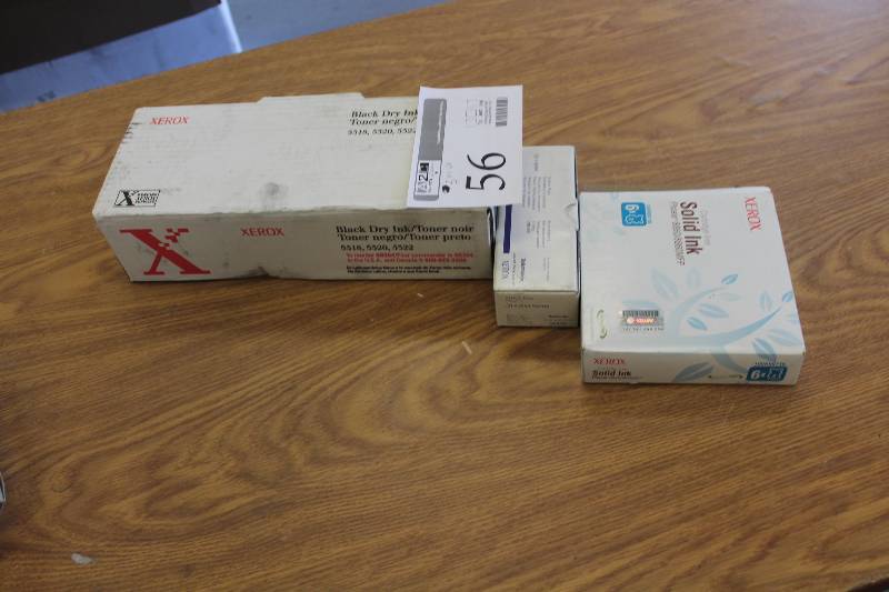 lot 56 image: Lot of (3) Xerox Black Dry Toner, Cartridge Free Solid Ink Phaser, Staples