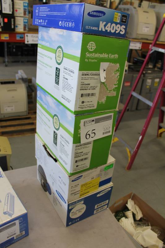 lot 65 image: Lot of (5) Samsung K409S Black Toner Cartridge, Staples SEBMLT205RDS Samsung, Samsung D3470B, Samsung ML-2550DA