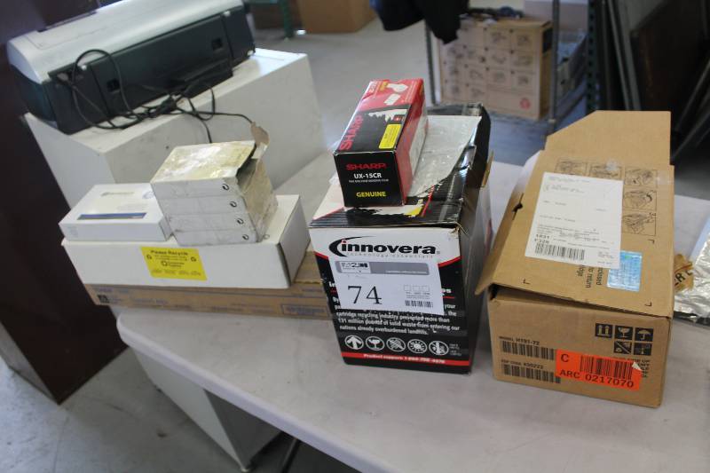 lot 74 image: Lot of (7) Misc Toner Cartridges - Ricoh Black Fax Toner 1135, Sharp UX-15CR Fax Imaging Film, Innovera IVR-ML3050 Samsung ML-305x