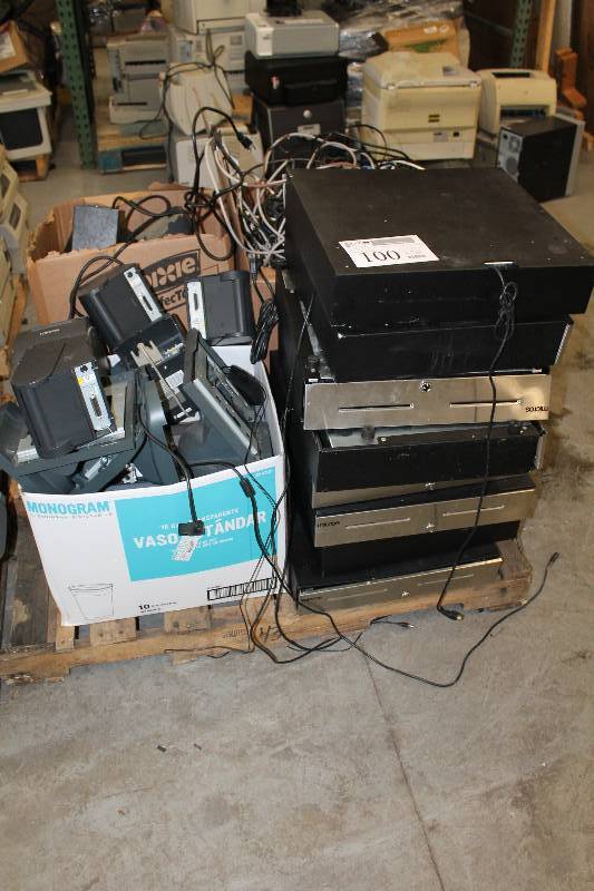 lot 100 image: Pallet Lot of Receipt Printers, Cables, Power Supplies, Misc