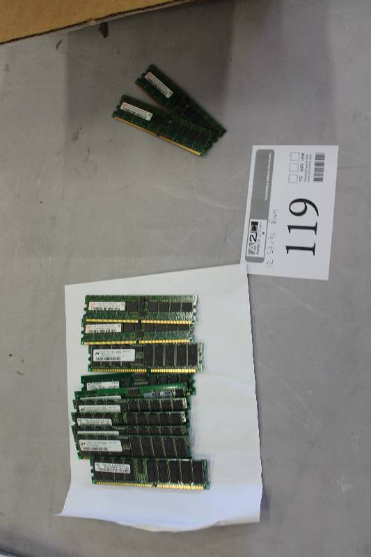 lot 119 image: Lot of (12) RAM Sticks - Hynix 1GB, Samsung 512,