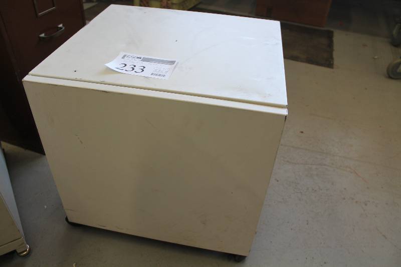 lot 233 image: Rolling 1-Door 2-Shelf Personal Cabinet