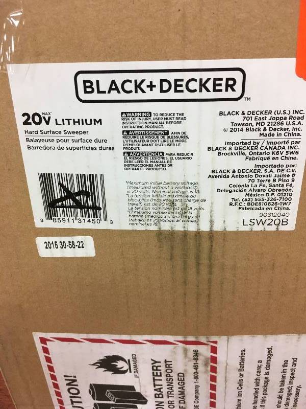 Black And Decker 20Volt  Hard Surface Sweeper not used