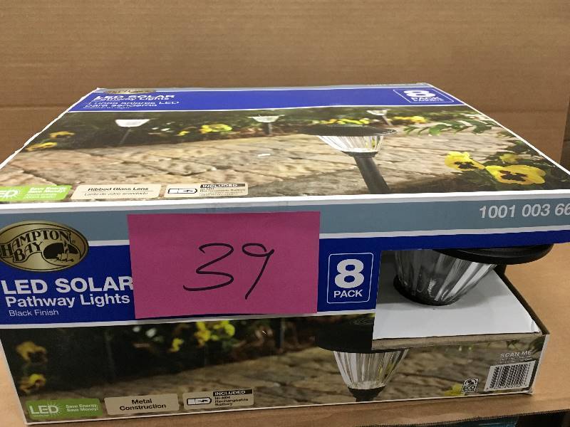 lot 39 image: Hampton Bay Solar Black Outdoor Integrated LED Landscape Path Light with Ribbed Pattern Glass Lens (8-Pack)