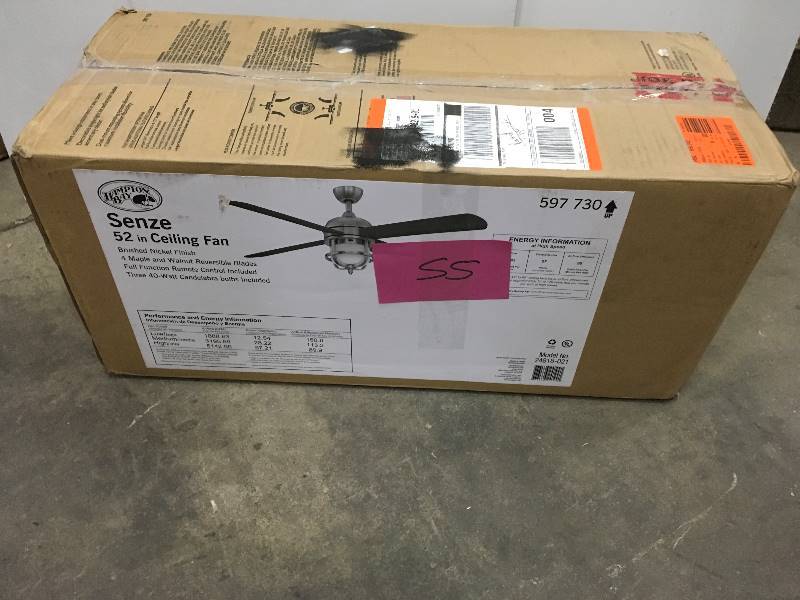 lot 55 image: Hampton Bay Senze 52 in. Indoor Brushed Nickel Ceiling Fan with Light Kit and Remote Control