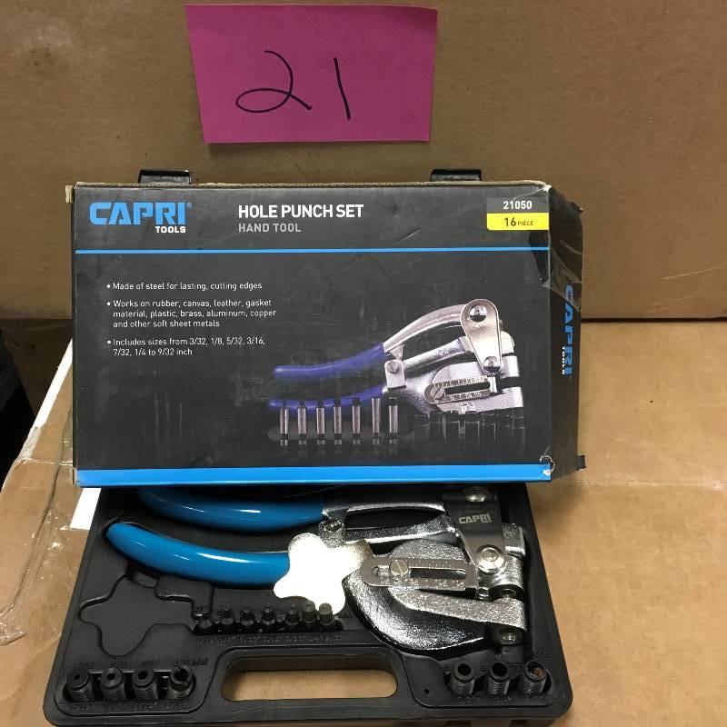 lot 21 image: Capri Tools Metal Hole Punch Set with Puncher, 16 Piece Set