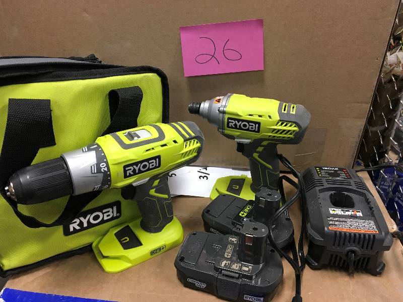 lot 26 image: Ryboi 18 Volt One Lithium-Ion Cordless DrillDriver and Impact Driver Combo Kit