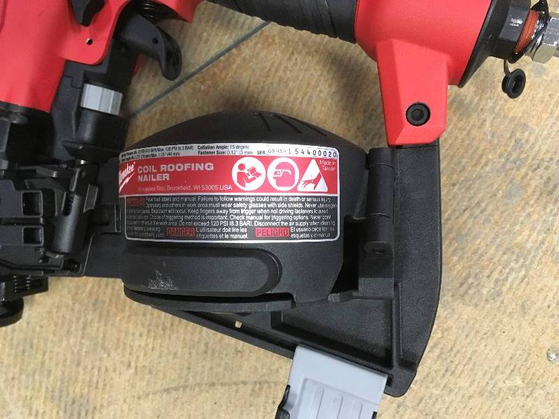 lot 58 image: Milwaukee Coil Roofing 15 Degree Nailer used in good working condition