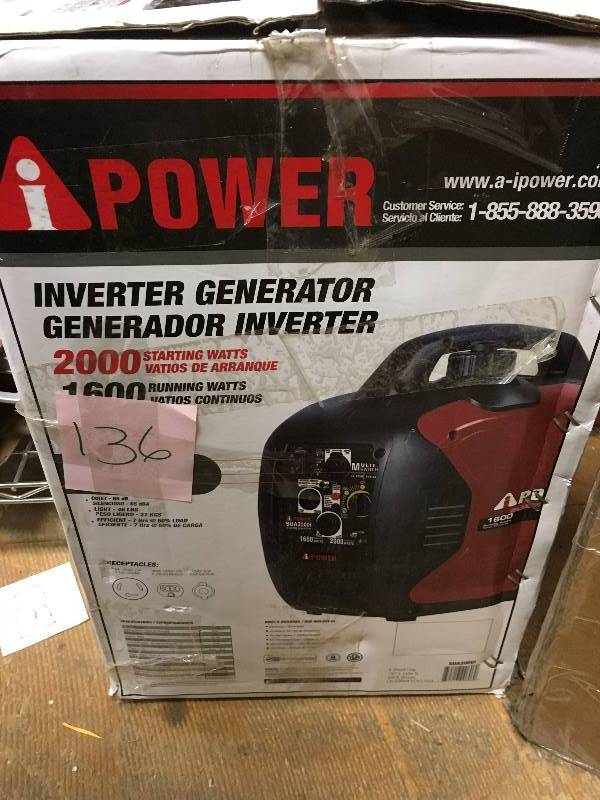 lot 136 image: iPower Inverter Generator 2000 Starting Watts open box tested works well