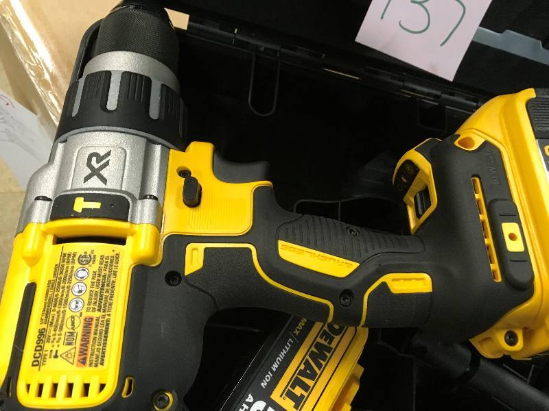 lot 137 image: Dewalt 20-Volt MAX XR Lithium-Ion Cordless Premium Brushless Hammer Drill with (2) Batteries 5Ah, Charger and Case