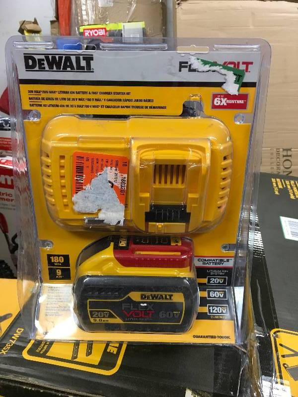 lot 93 image: DEWALT DCB118X1 2060V MAX FLEXVOLT Lithium-Ion 9.0Ah Battery Pack with Fan-Cooled Charger New