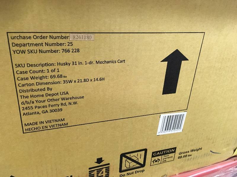 lot 95 image: Husky 31 in. 1Drawer Utility Cart, Black New
