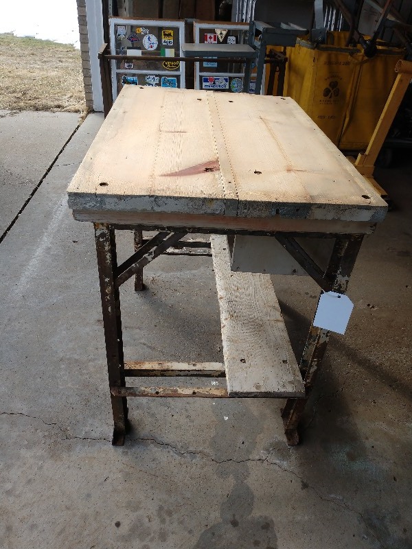 lot 7 image: Industrial Table w Pine Plank Top