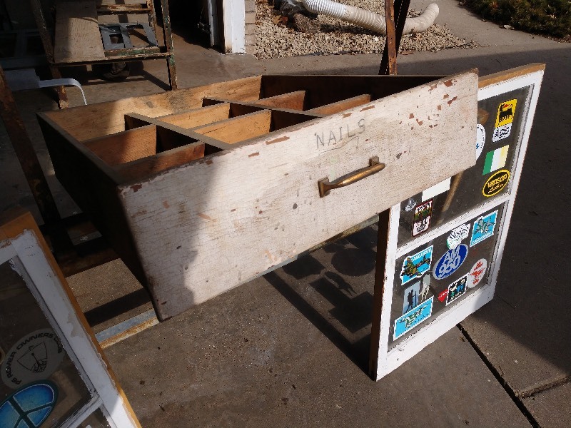 lot 20 image: Primitive Drawer w Pigeon Hole Dividers and Two Windows
