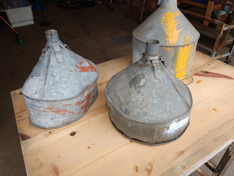 lot 39 image: Primitive Galvanized Oil Funnels (3)