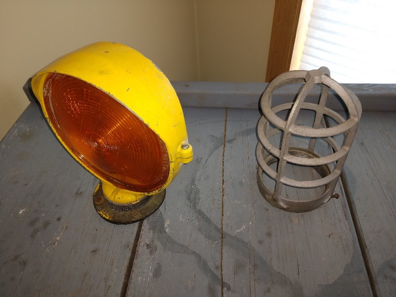lot 75 image: Antique Metal Road Hazard Warning Light and Cage Light Cage
