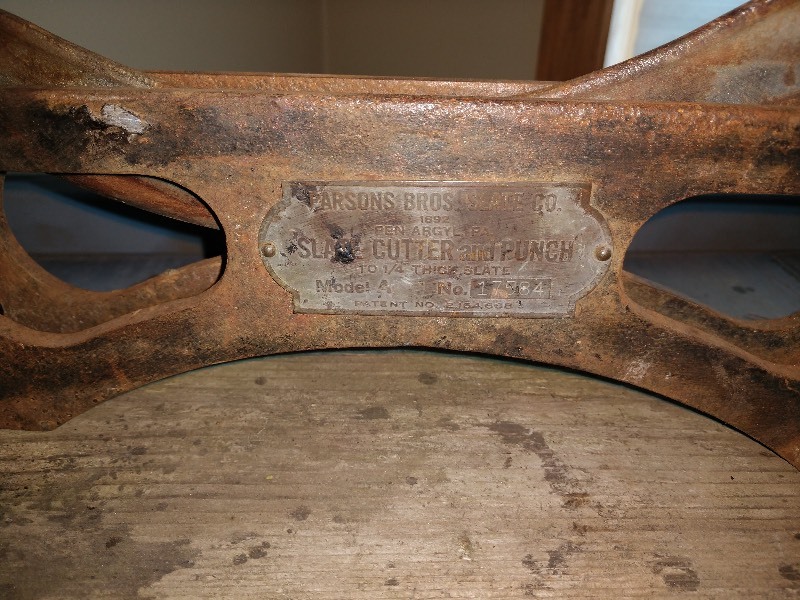 lot 76 image: RARE 1892 Parsons Bros. Slate Co. Slate Cutter and Punch Model A No. 17584 