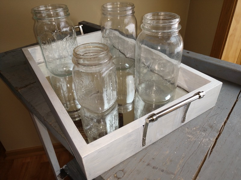 lot 105 image: Serving Tray and Antique Ball Mason Jars (4)