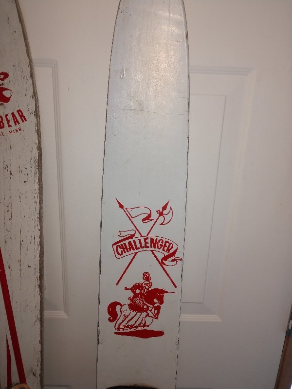 lot 113 image: Antique Wood Skis- White Bear (1) Challenger (1)
