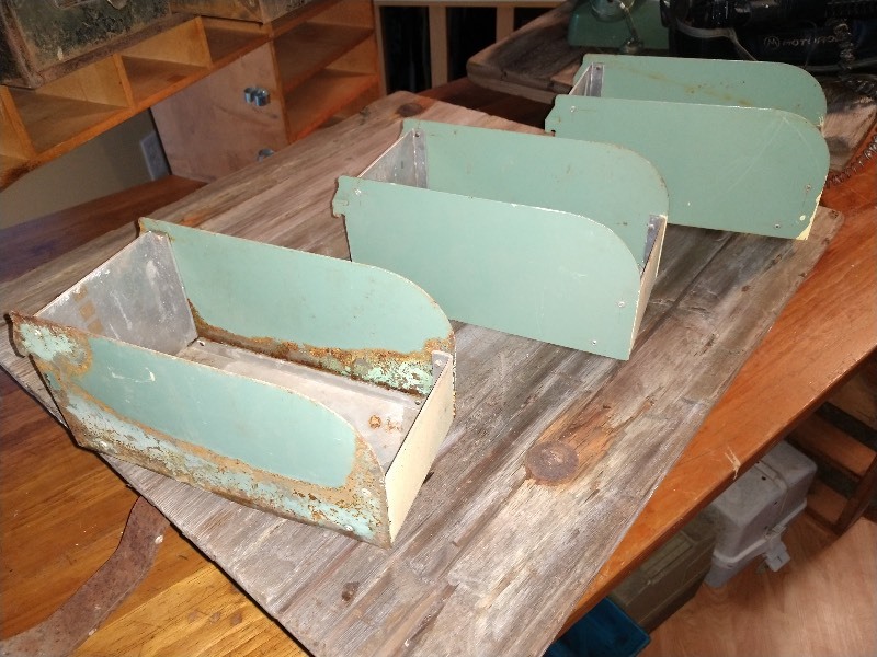 lot 130 image: Vintage Green Metal Parts Bins