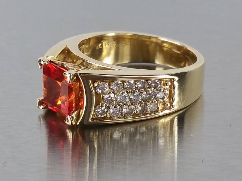 Rare Mandarin Orange Garnet and Diamond Ring in 14k Gold