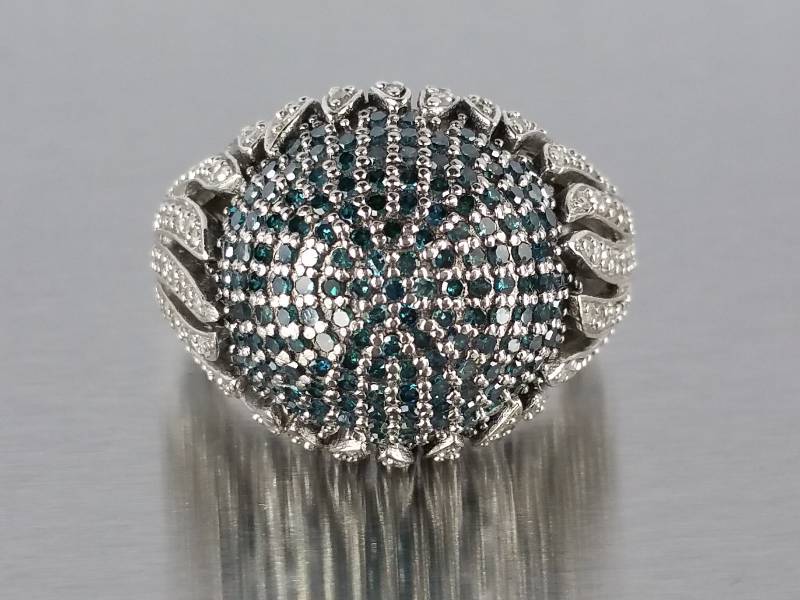 Blue and White Diamond Ring in Sterling Silver