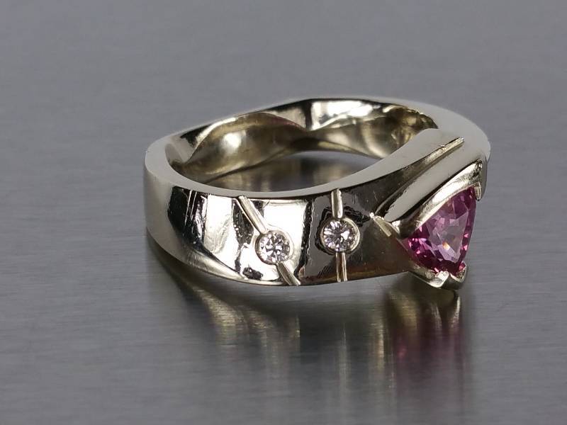 Pink Sapphire and Diamond Ring in 14K
