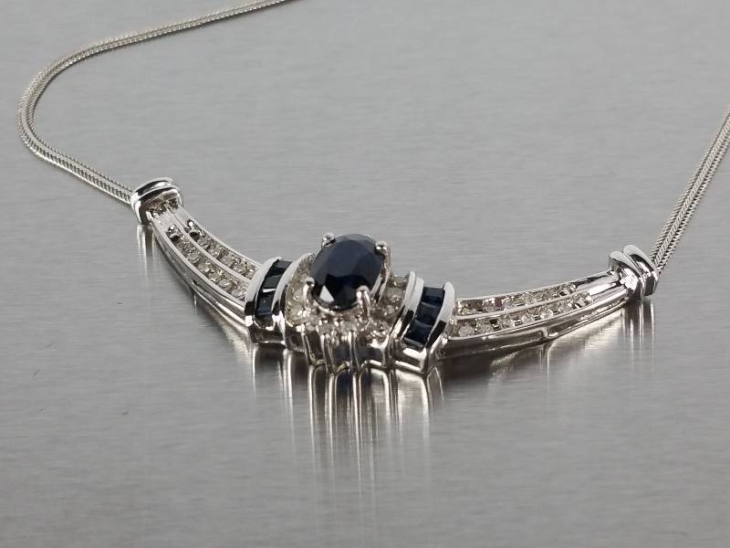 Sapphire and Diamond Necklace 10k Gold