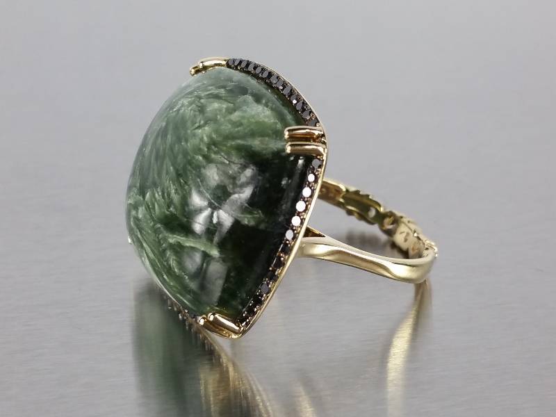 Seraphinite Stone and Diamonds in 14k Gold