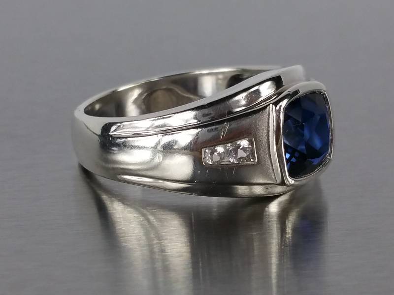 Mens Sapphire Ring in Sterling Silver