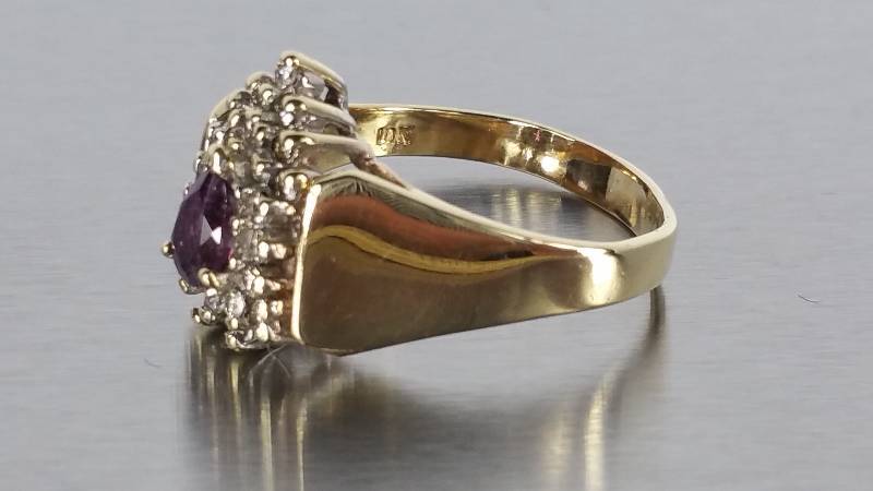 Purple Garnet and Dimaond Ring in 14k Gold