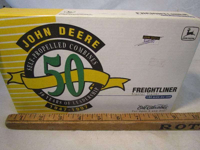 lot 2 image: John Deere 164th scale, Freightliner TractorTrailer. Ertl #5127