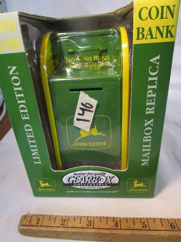 lot 8 image: John Deere, Limited Edition, Mailbox Replica, Coin Bank. Gearbox #01007