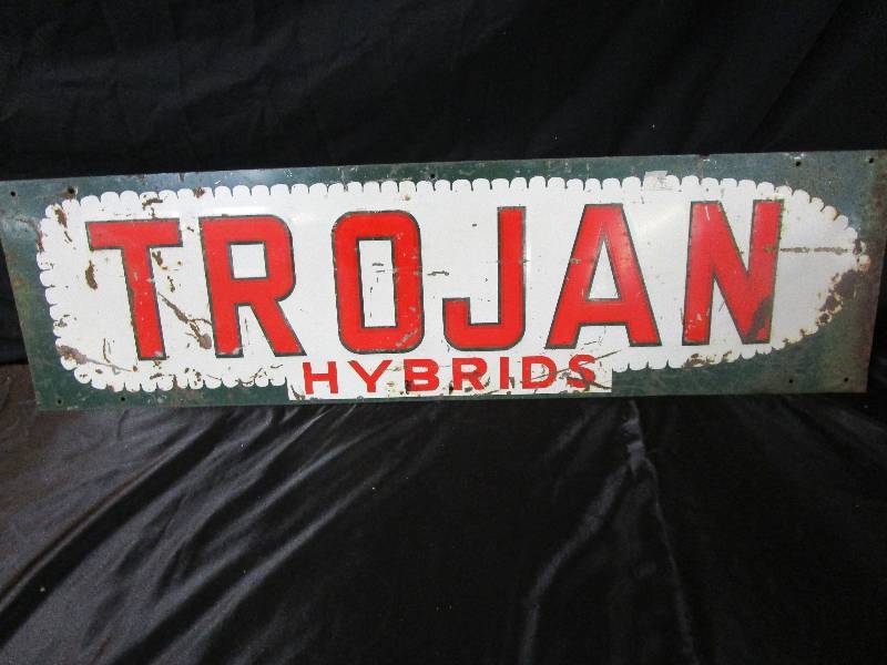 lot 23 image: Trojan  Hybrids metal Sign 26by 10